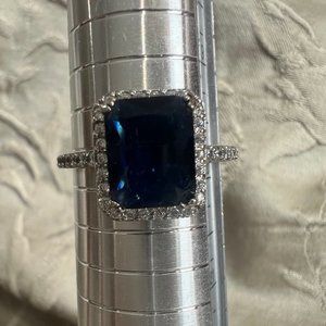 Silver Fashion Ring with Large Blue Stone Size 10